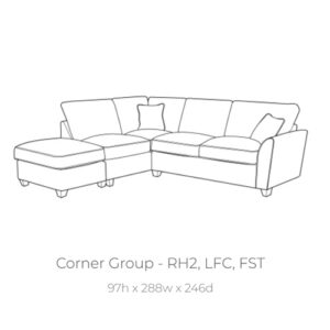 Kahlo left hand facing corner chaise sofa with footstool in Kingston Grey